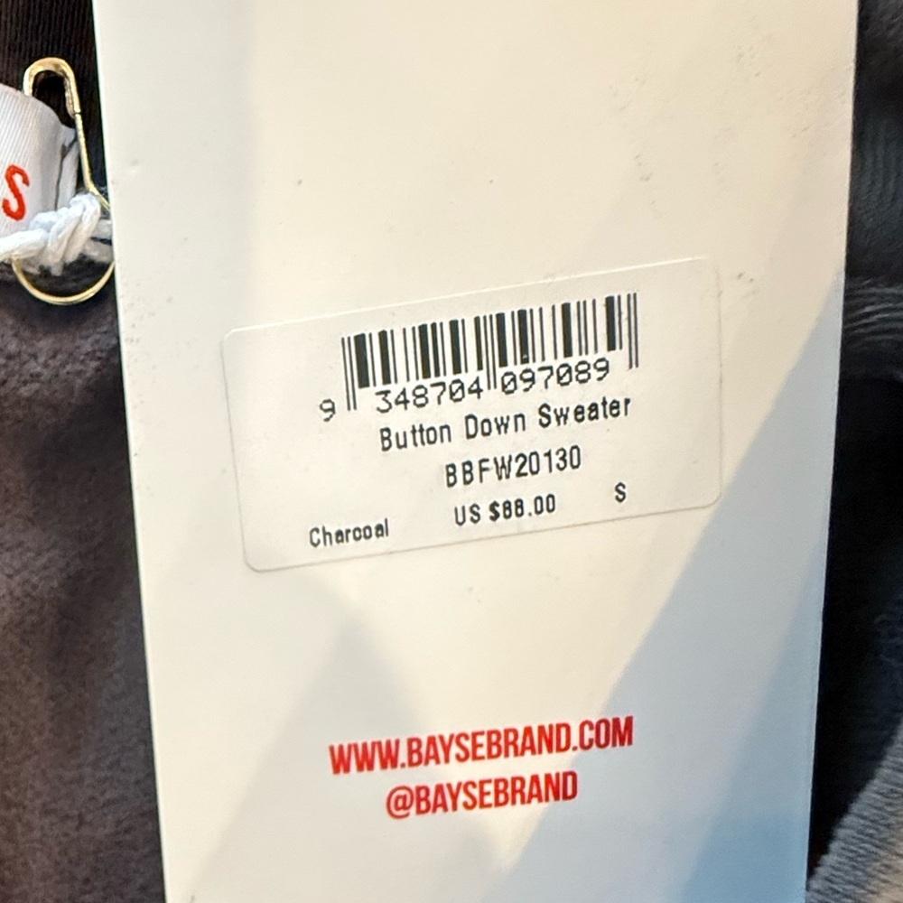 Bayse Soft Lined Button Down Charcoal Crewneck  Grey Sweater NWT - Picture 3 of 5